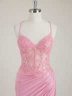 Mermaid Spaghetti Straps V-Neck Sequins Prom Dress with Slit