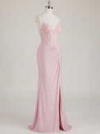 Mermaid Spaghetti Straps V-Neck Sequins Prom Dress with Slit