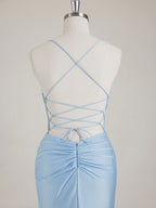 Mermaid Spaghetti Straps V-Neck Sequins Prom Dress with Slit