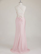 Mermaid Spaghetti Straps V-Neck Sequins Prom Dress with Slit