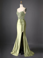 Mermaid Spaghetti Straps Bodice Long Prom Dress with Beads