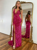 Mermaid V-Neck Backless Short Tight Sequin Prom Dress