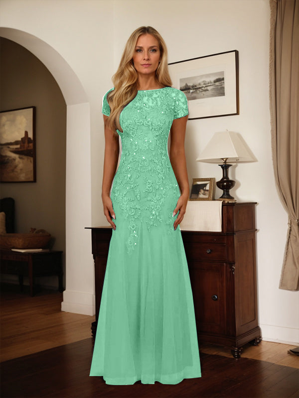 Dark Navy Mermaid Scoop Sequins Tulle Dress