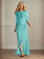 Pflaumenfarbenes eng anliegendes Spitzen Stretch Krepp Kleid für die Brautmutter