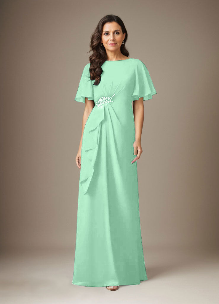 Dunkelmarineblaues Etuikleid mit Perlenbesatz aus Chiffon