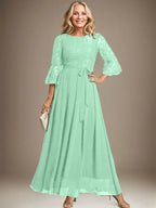 A-line Scoop Ankle-Length Lace Chiffon Mother of the Bride Dress With Bow