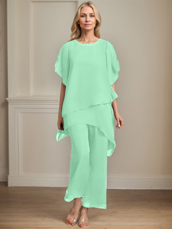 Combinaison/pantalon séparé en chiffon à col rond longueur cheville robe mère de la mariée