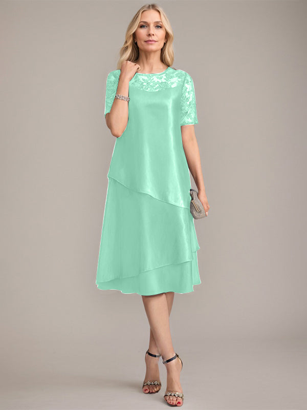 A-Linien Rundhals knielanges Mutter der Braut Kleid mit Applikationen & Pailletten