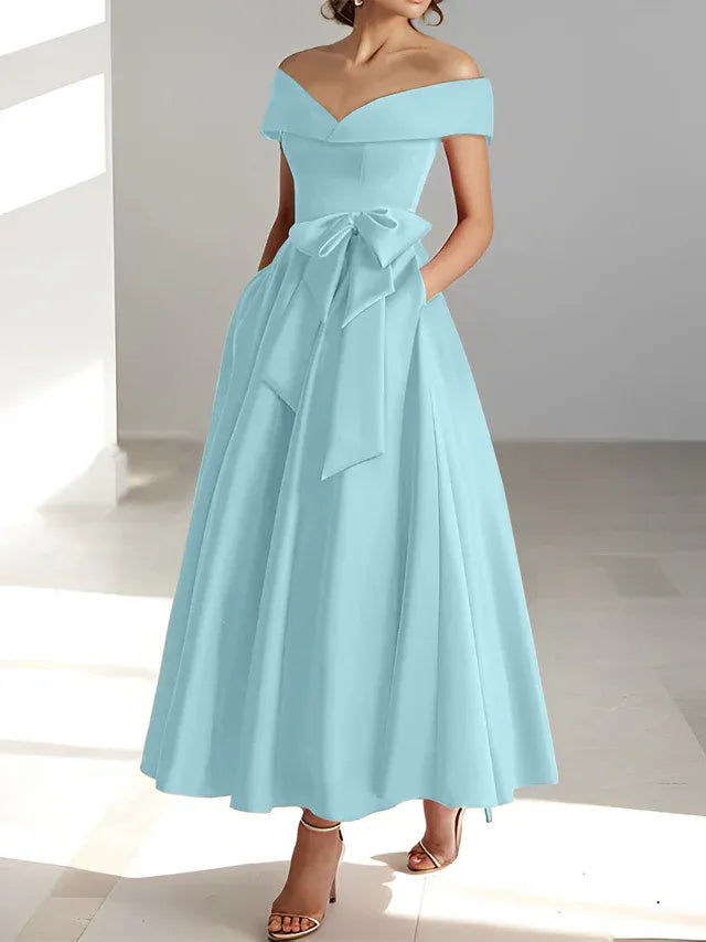 A-Linie/Prinzessin Schulterfreies Ärmelloses Knöchellanges Kleid der Brautmutter mit Taschen