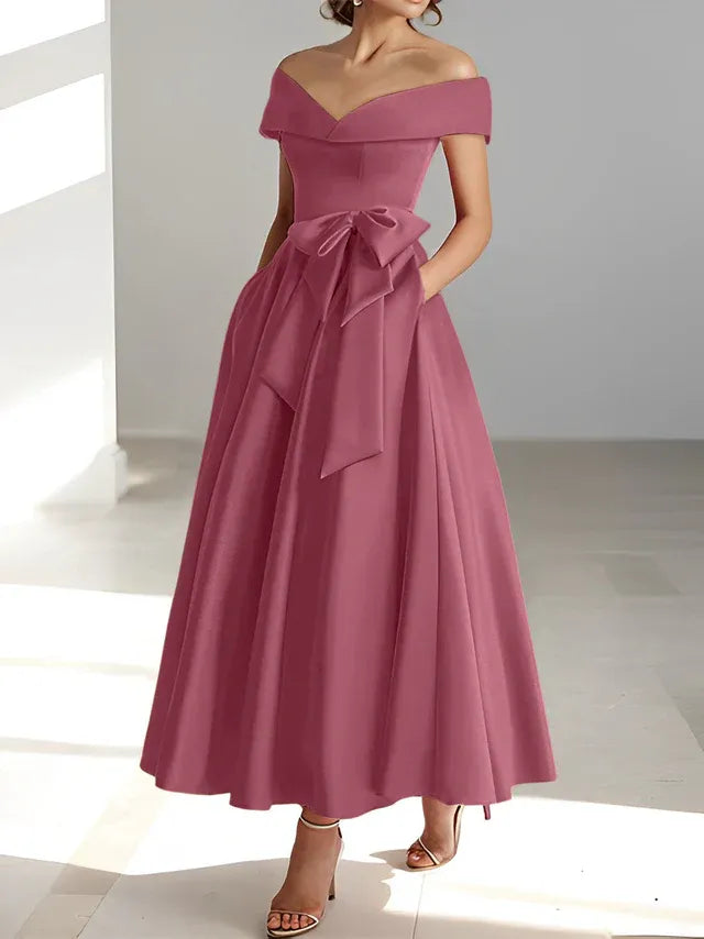 A-Linie/Prinzessin Schulterfreies Ärmelloses Knöchellanges Kleid der Brautmutter mit Taschen
