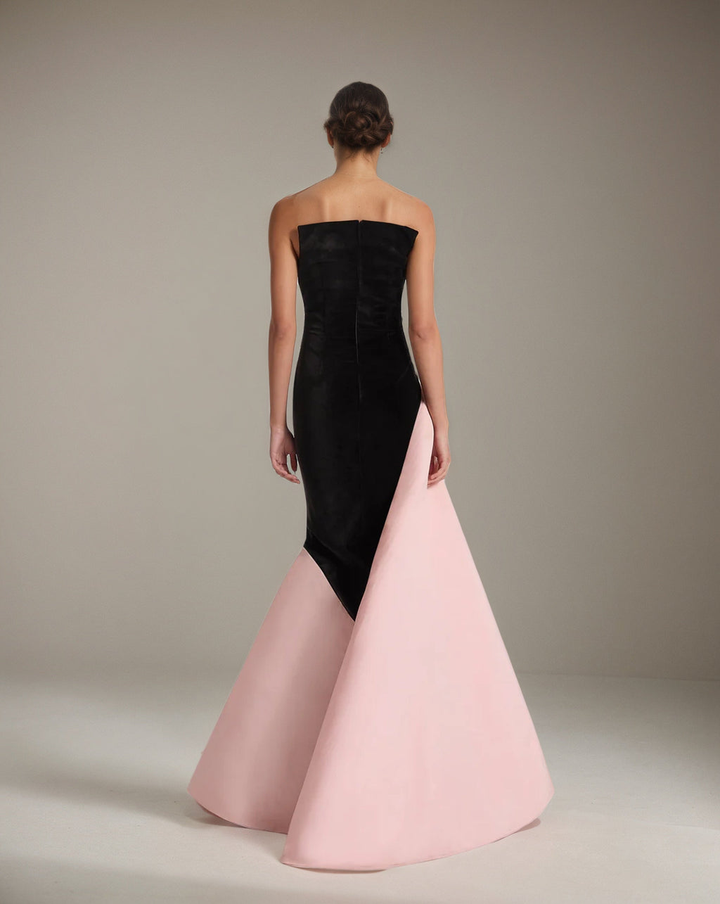Black&Pink Stretch Crepe Off The Shoulder Sleeveless Floor Length Formal Dress