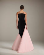 Black&Pink Stretch Crepe Off The Shoulder Sleeveless Floor Length Formal Dress