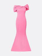 Hot Pink Stretch Crepe Off The Shoulder Sleeveless Floor Length Mermaid Formal Dress