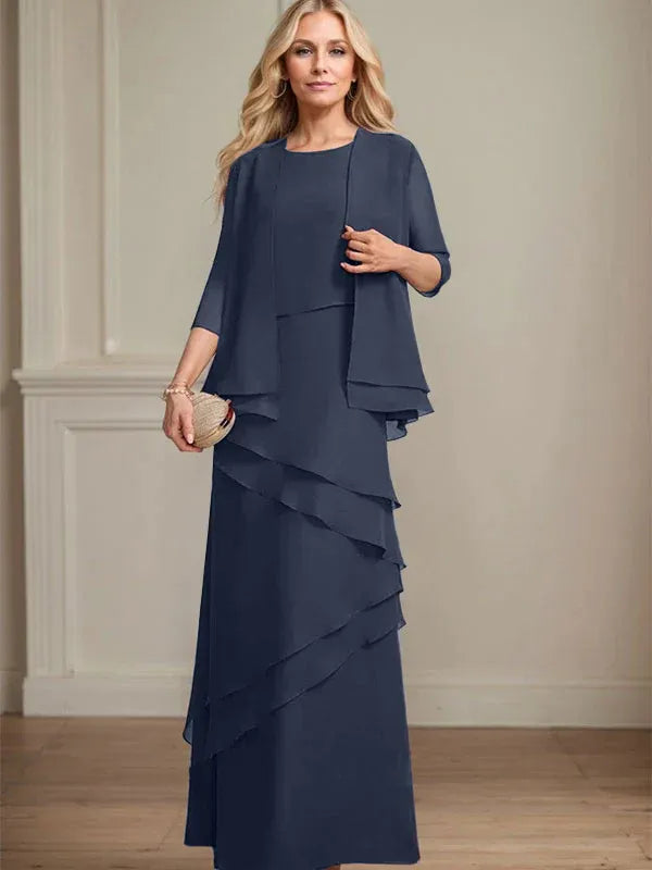 Schmaler Schnitt Ausschnitt bodenlanges Chiffon Kleid für die Brautmutter