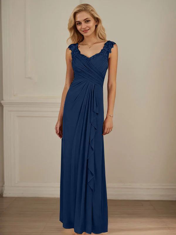 Champagner A-Linien Herzausschnitt Falten Mesh Kleid