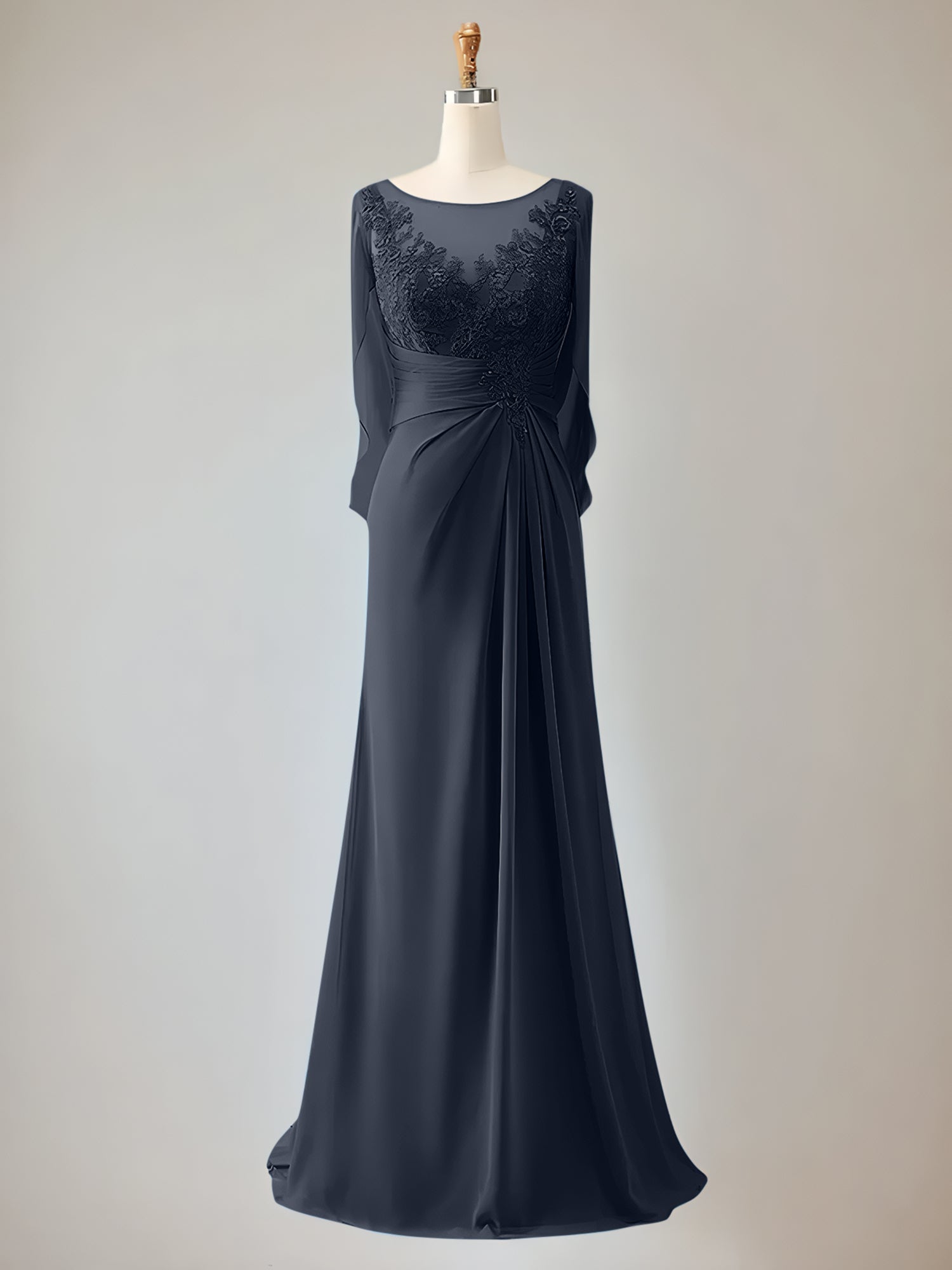 Trumpet/Mermaid Chiffon-Mutter-der-Braut-Kleid mit Rundhalsausschnitt, 1/2-Ärmeln und Perlenbesatz