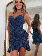 Abito da festa senza spalline con corpetto corsetto decorato con perline