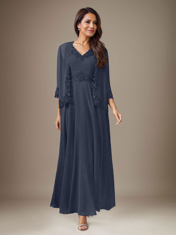 Pflaume A-Linie Pailletten Chiffon Kleid