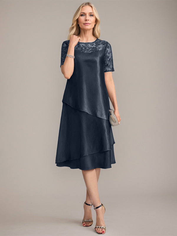 A-Linien Rundhals knielanges Mutter der Braut Kleid mit Applikationen & Pailletten