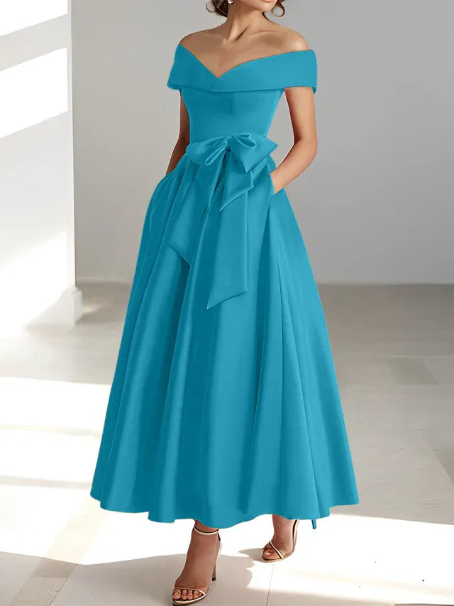 A-Linie/Prinzessin Schulterfreies Ärmelloses Knöchellanges Kleid der Brautmutter mit Taschen