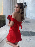Off Shoulder Sheath Party Red Homecoming Mini Dress with Bow
