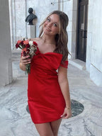 Off Shoulder Sheath Party Red Homecoming Mini Dress with Bow