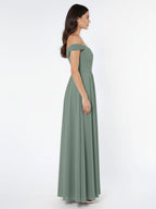 Off the Shoulder Empire Bridesmaid Dress with Slit