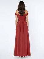 Off the Shoulder Empire Bridesmaid Dress with Slit