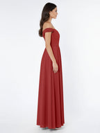 Off the Shoulder Empire Bridesmaid Dress with Slit