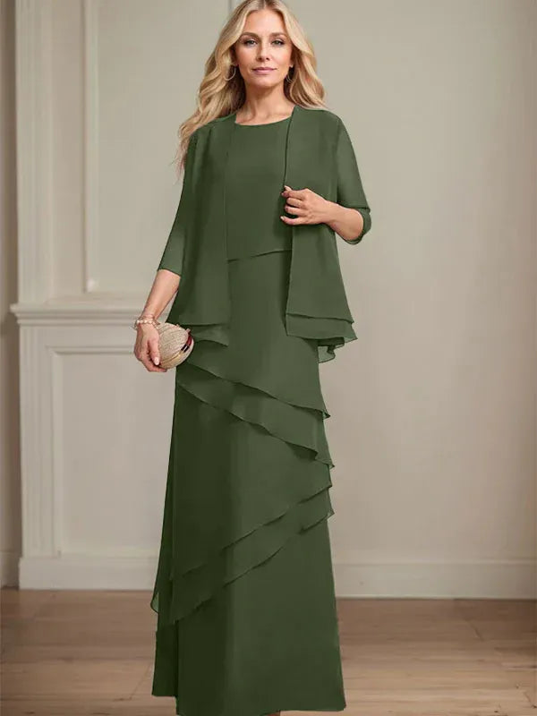 Abito da madre della sposa in chiffon a colonna con scollatura a U e lunghezza fino a terra