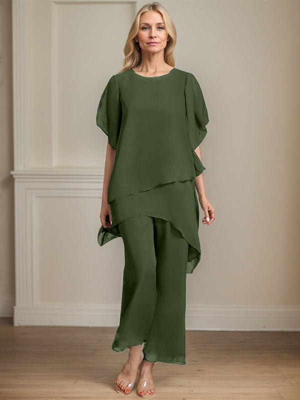 Combinaison/pantalon séparé en chiffon à col rond longueur cheville robe mère de la mariée