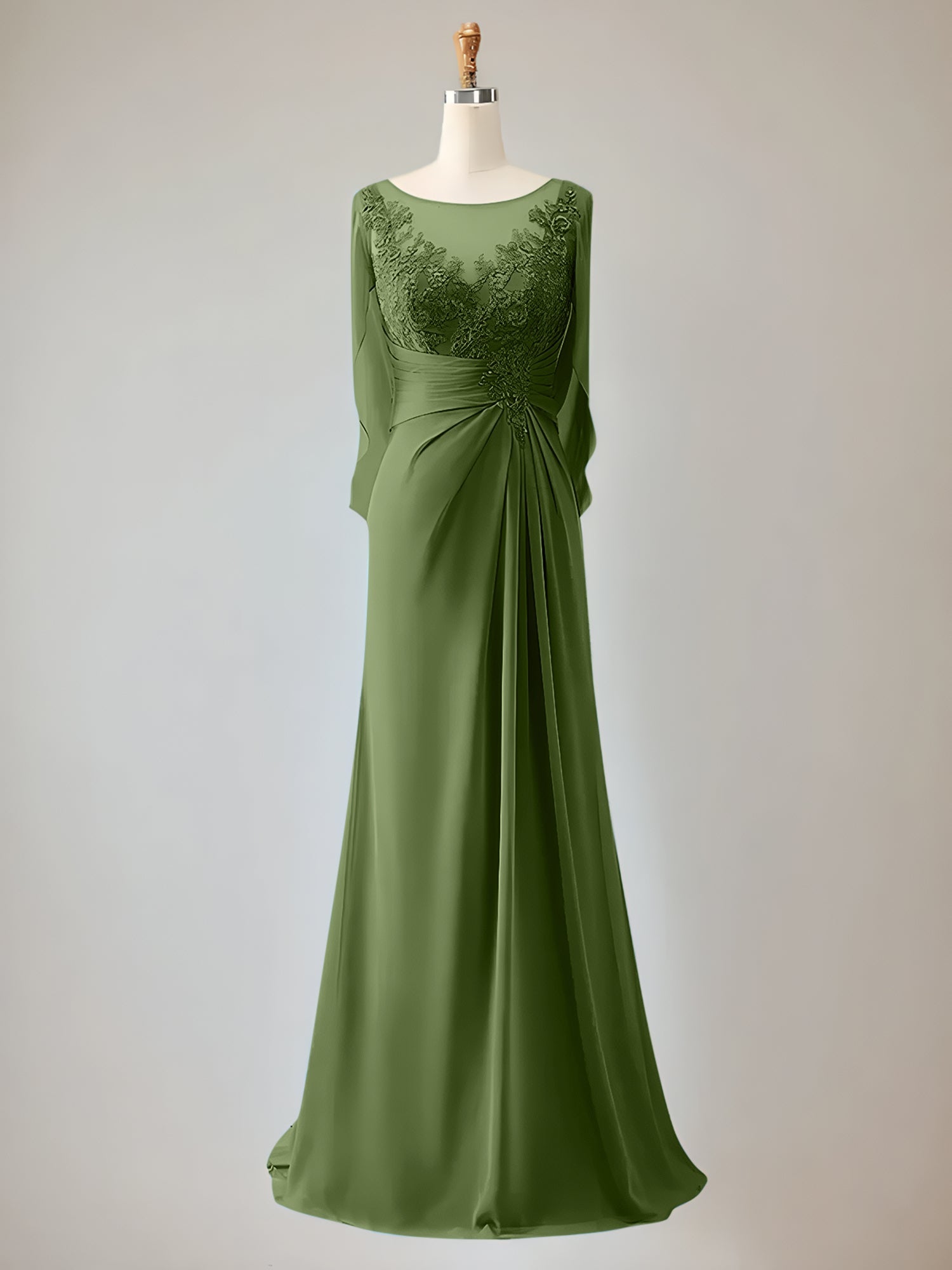 Trumpet/Mermaid Chiffon-Mutter-der-Braut-Kleid mit Rundhalsausschnitt, 1/2-Ärmeln und Perlenbesatz