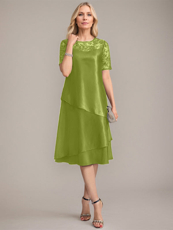 A-Linien Rundhals knielanges Mutter der Braut Kleid mit Applikationen & Pailletten