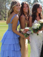 One Shoulder A-Line Empire-Waist Tiered Chiffon Prom Dress
