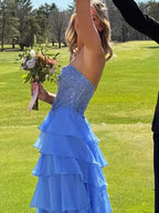 One Shoulder A-Line Empire-Waist Tiered Chiffon Prom Dress