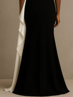 One-Shoulder Meerjungfrau langes schwarzes Krawatten-Formalkleid mit Rüschen