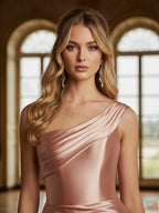 Vestido formal de satén plisado elástico de un solo hombro