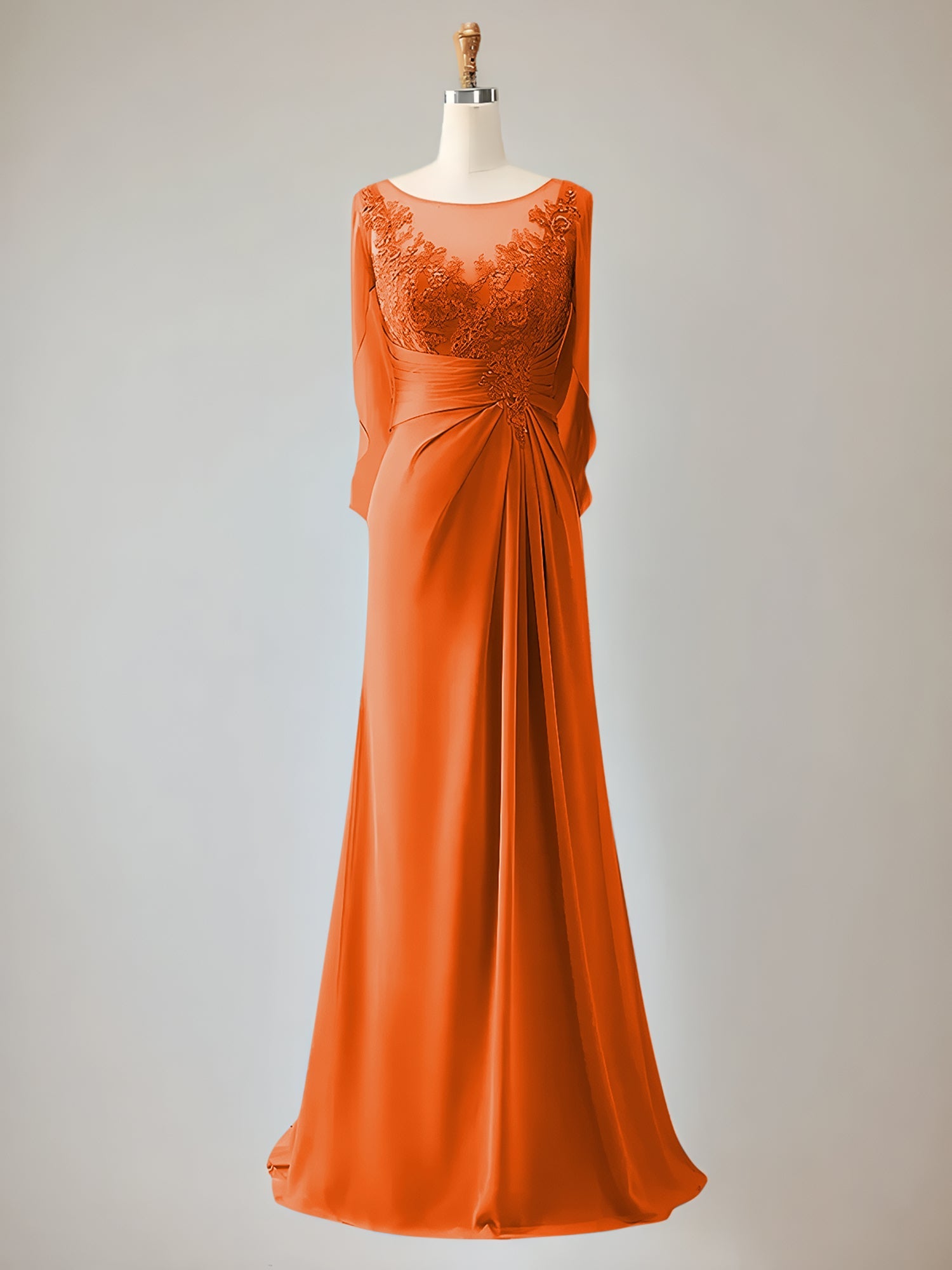 Trumpet/Mermaid Chiffon-Mutter-der-Braut-Kleid mit Rundhalsausschnitt, 1/2-Ärmeln und Perlenbesatz