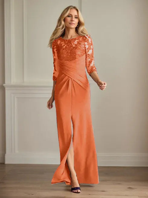 Pflaumenfarbenes eng anliegendes Spitzen Stretch Krepp Kleid für die Brautmutter