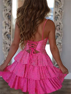 A Line Spaghetti Straps Sweetheart Satin Homecoming Dress with Keyhole