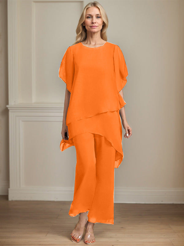 Combinaison/pantalon séparé en chiffon à col rond longueur cheville robe mère de la mariée