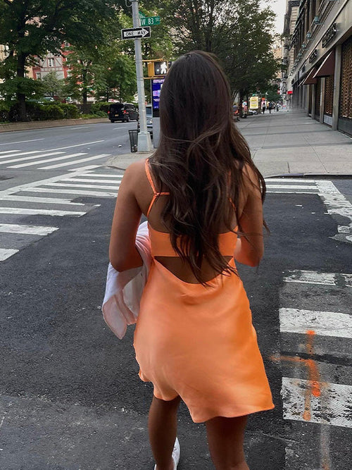 Orange A-line Spaghetti Straps Short Cocktail Dress
