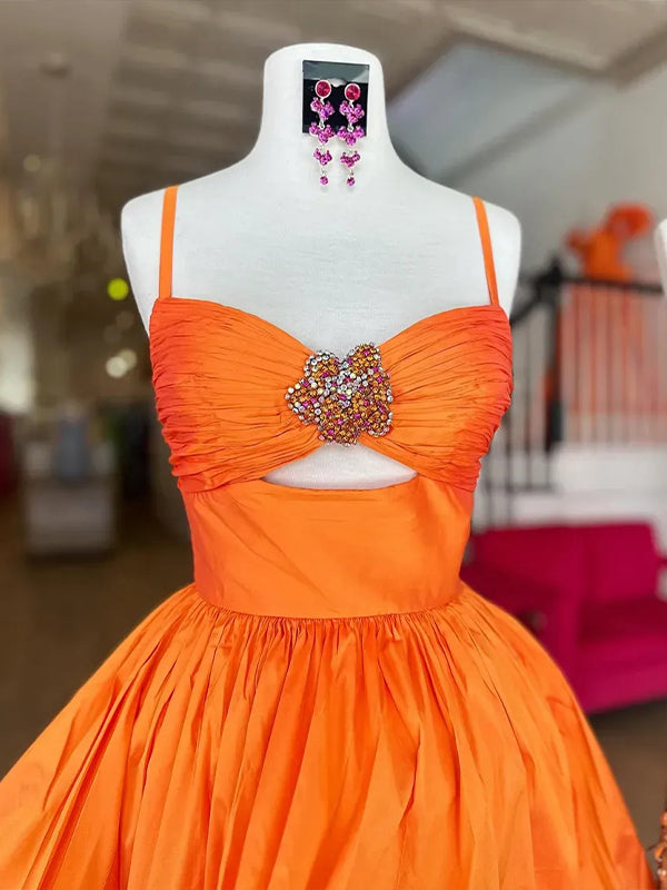 Orange A Line Ruched Short Beaded Homecoming Dress