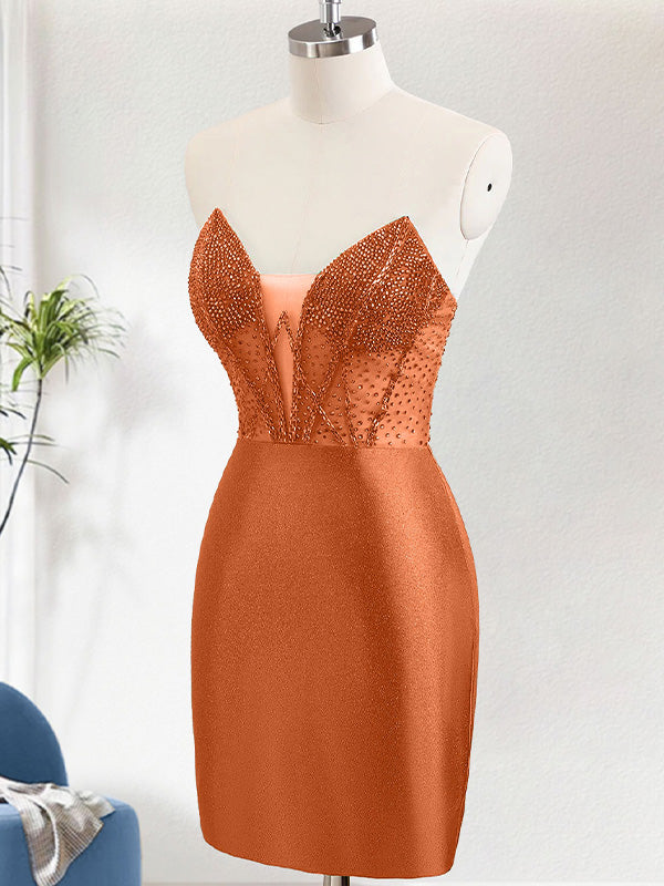 Orange Bodycon Strapless Corset Short Homecoming Dress