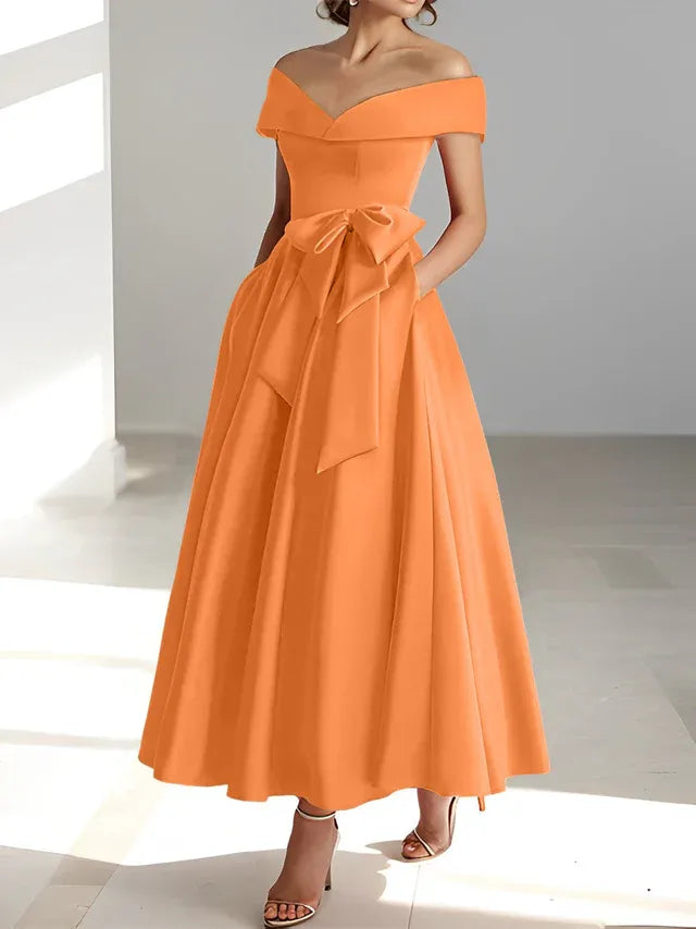 A-Linie/Prinzessin Schulterfreies Ärmelloses Knöchellanges Kleid der Brautmutter mit Taschen