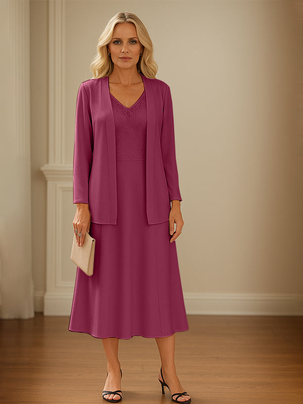 Chiffon-Rock Kleid für Mutter der Braut mit offenem Jackett