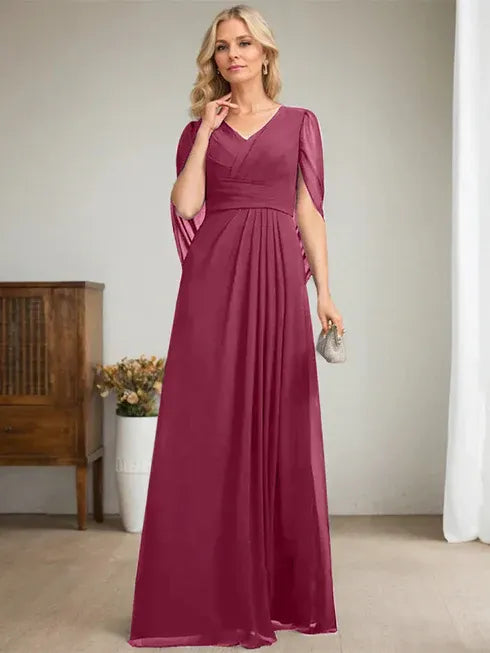 Dunkelmarineblaues A-Linien V-Ausschnitt langes Kleid für die Mutter der Braut
