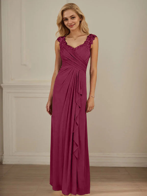 Champagner A-Linien Herzausschnitt Falten Mesh Kleid