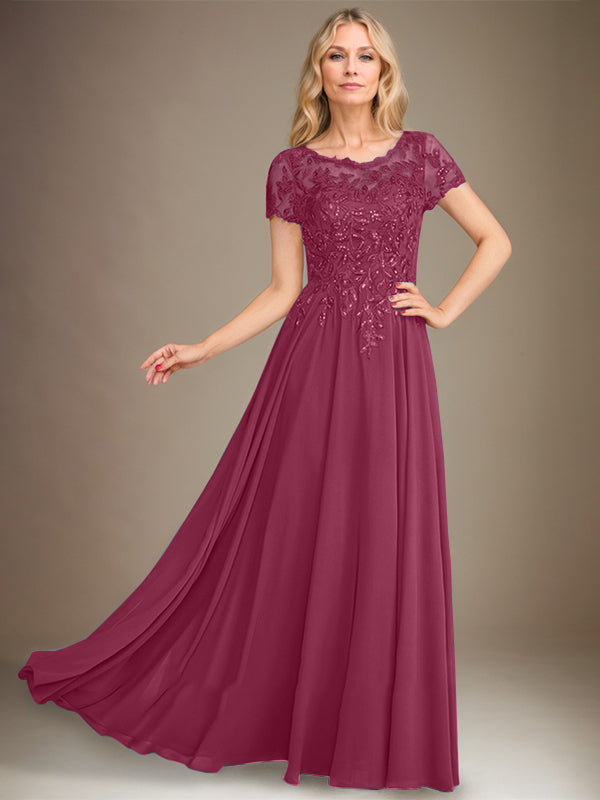 A-Line Scoop Floor-Length Chiffon Mother of the Bride Dress With Applique & Sequins