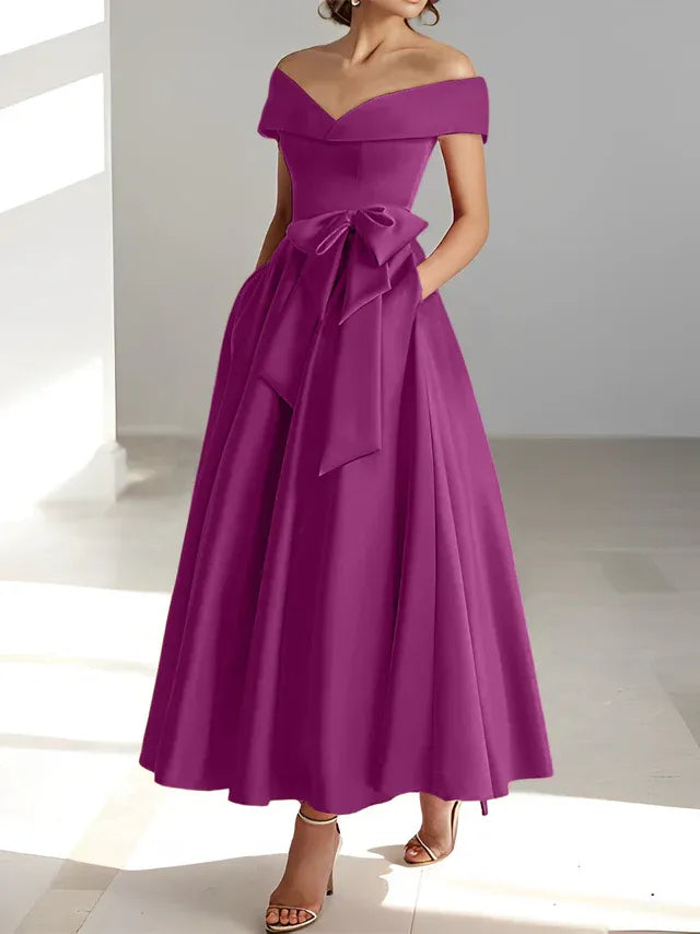 A-Linie/Prinzessin Schulterfreies Ärmelloses Knöchellanges Kleid der Brautmutter mit Taschen